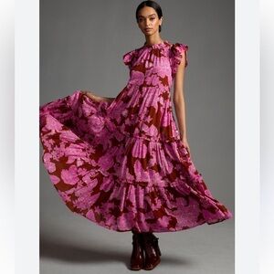 Anthropologie Love the Label tiered pink ruffle pink Dress sz XXS